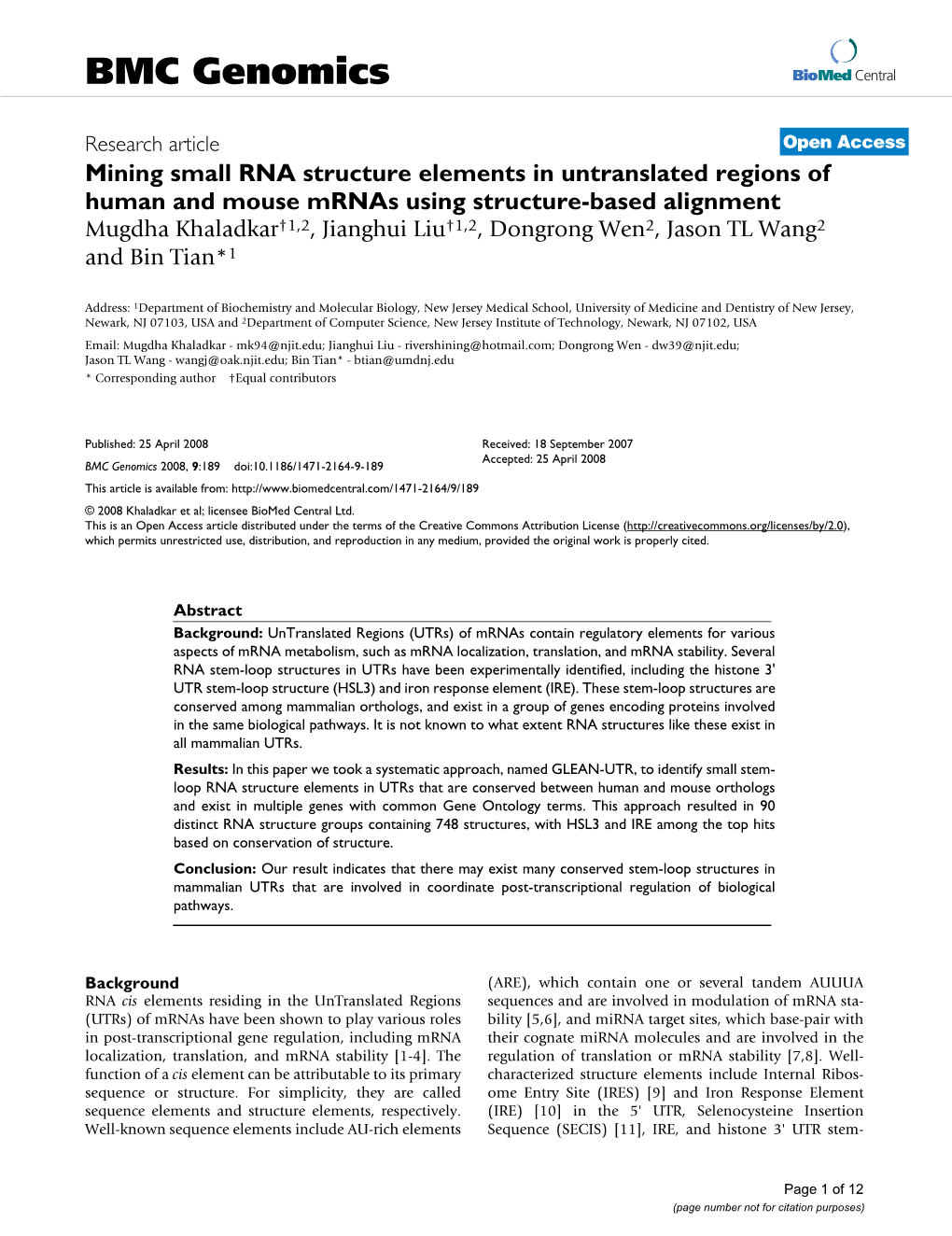 Mining Small RNA Structure Elements in Untranslated Regions of Human