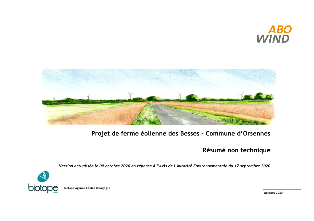 Projet De Ferme Éolienne Des Besses – Commune D'orsennes Résumé