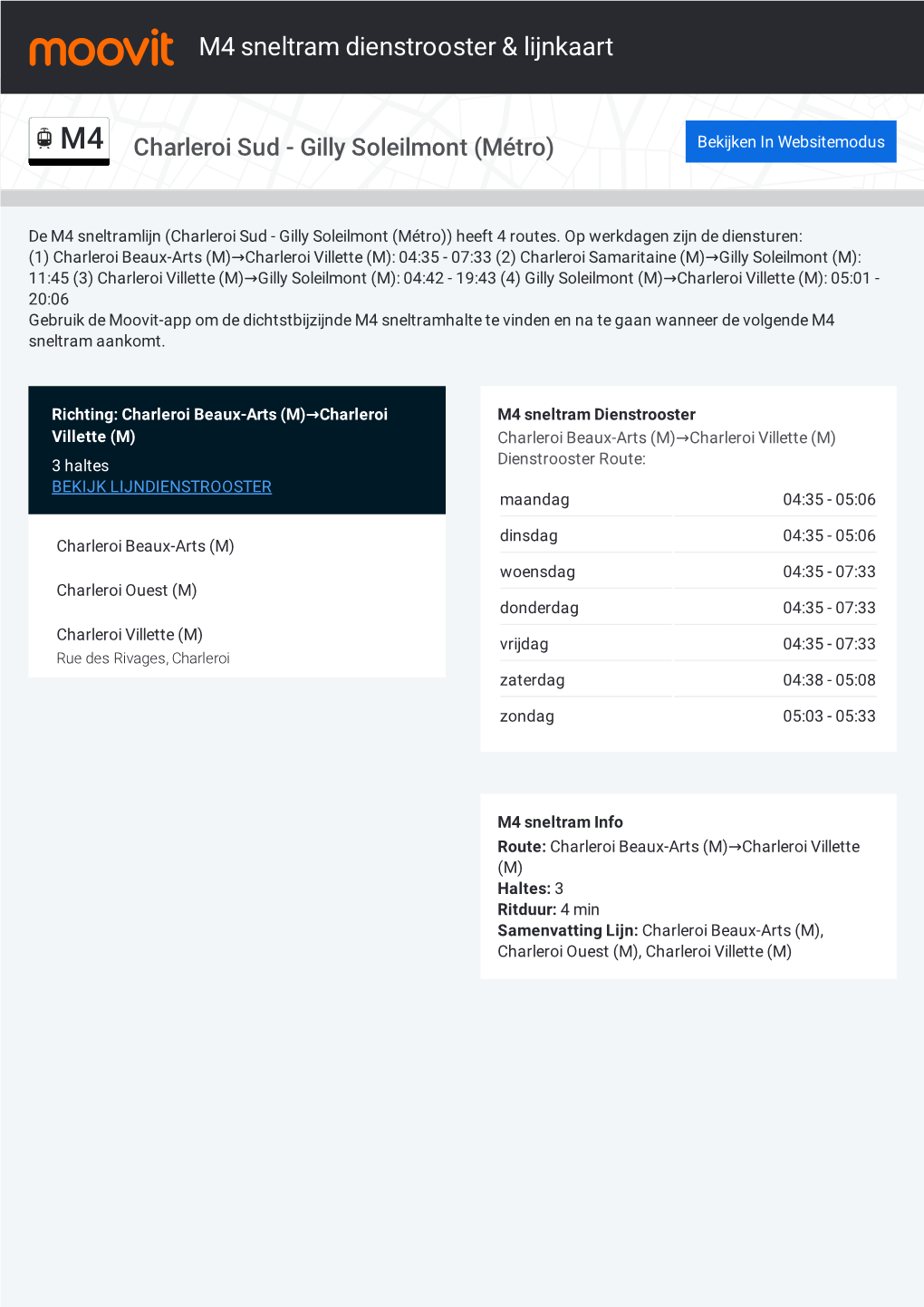 M4 Sneltram Dienstrooster & Lijnroutekaart