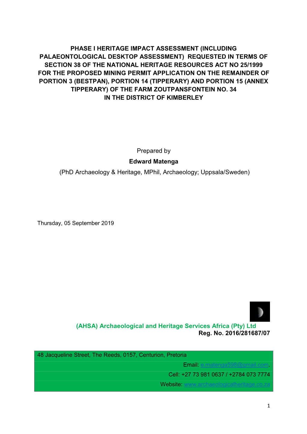 Phase I Heritage Impact Assessment