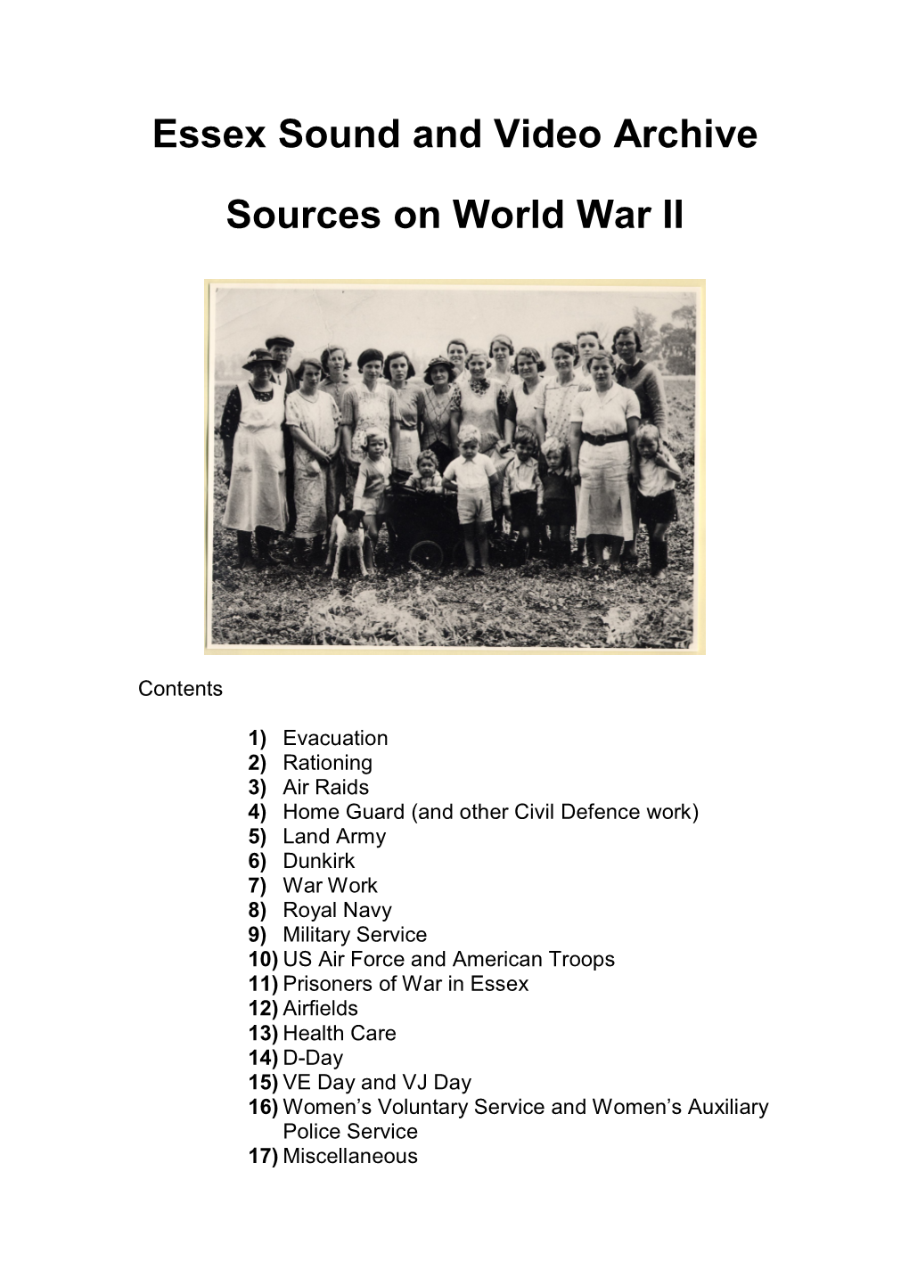 Essex Sound and Video Archive Sources on World War II