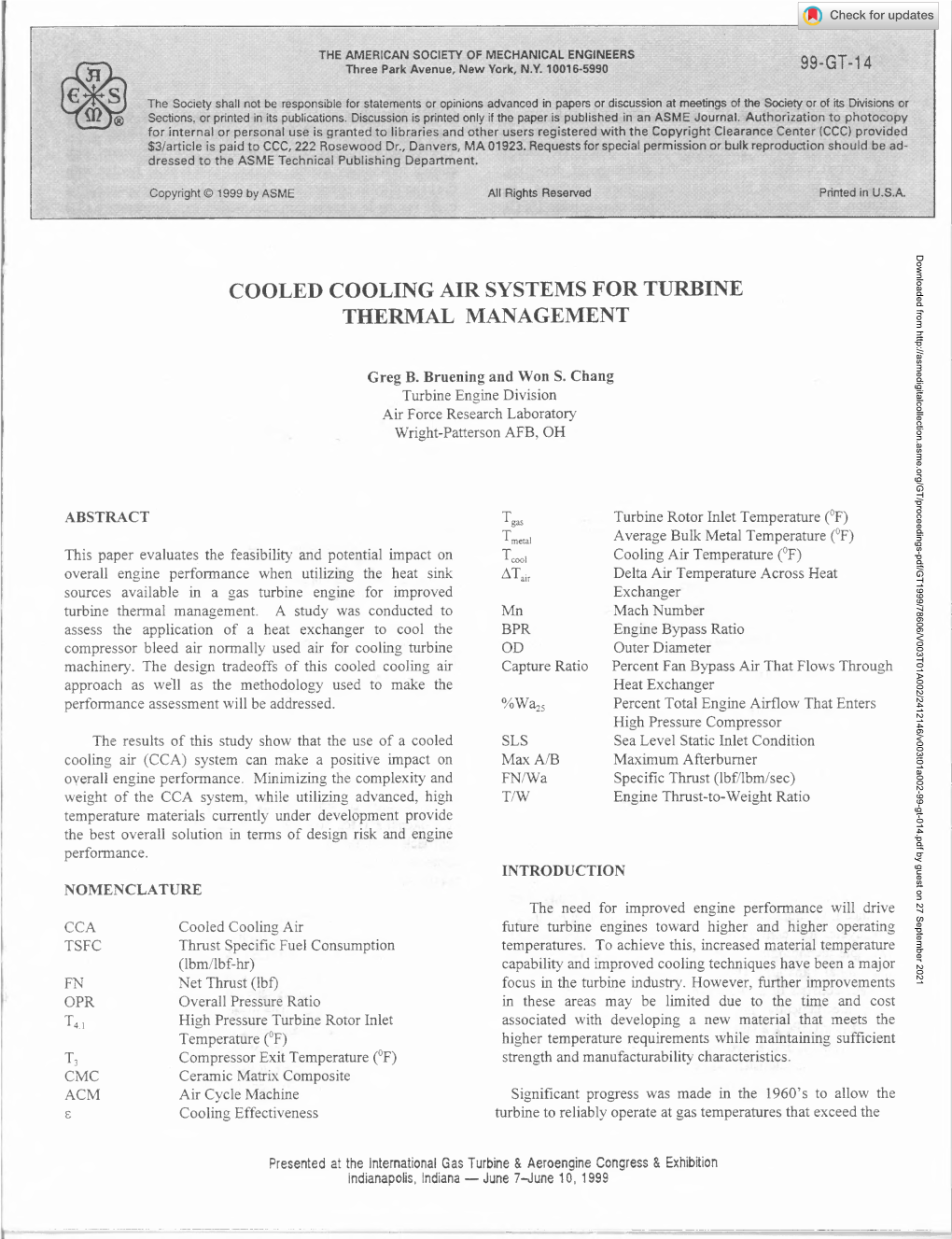 Cooled Cooling Air Systems for Turbine Thermal Management