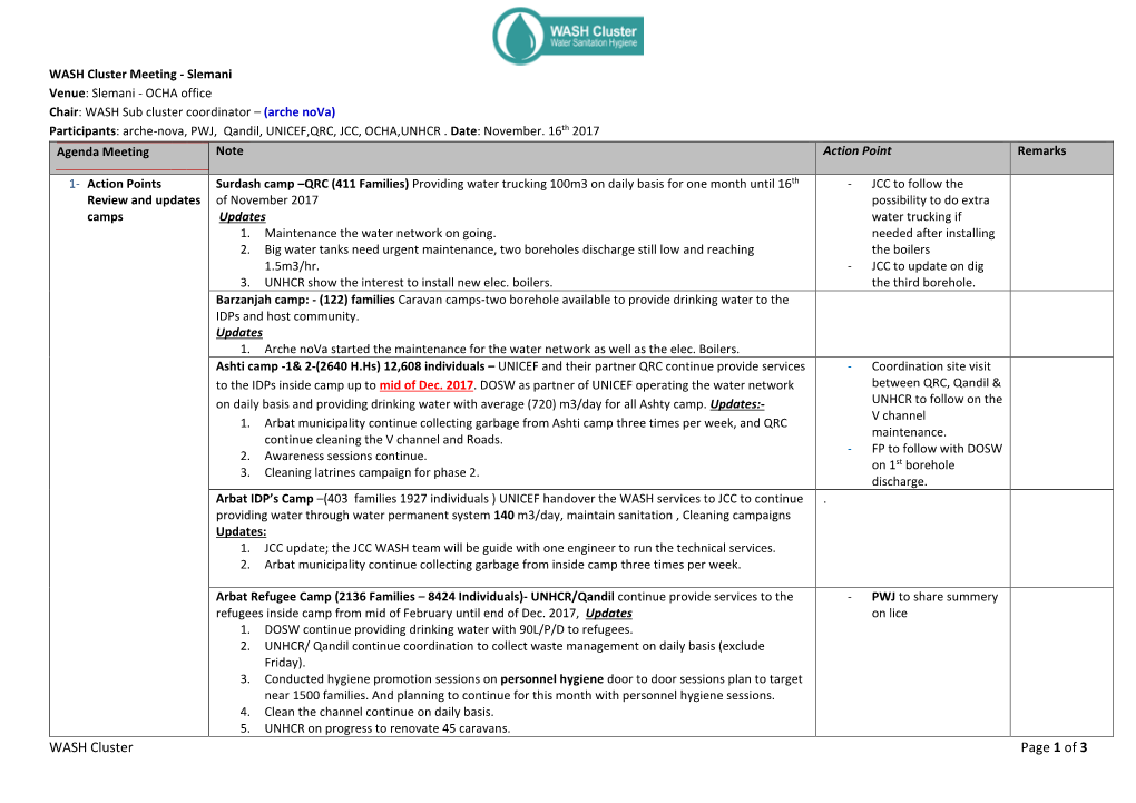 WASH Cluster Page 1 of 3