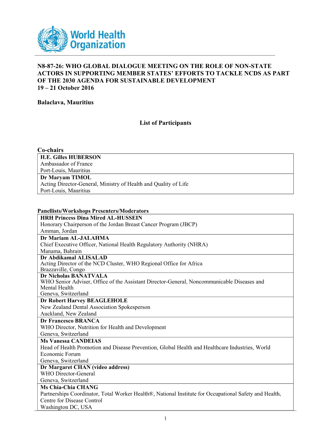 N8-87-26: Who Global Dialogue Meeting on the Role of Non-State