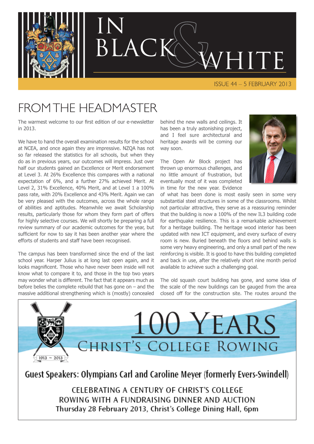 From the Headmaster the Warmest Welcome to Our First Edition of Our E-Newsletter Behind the New Walls and Ceilings