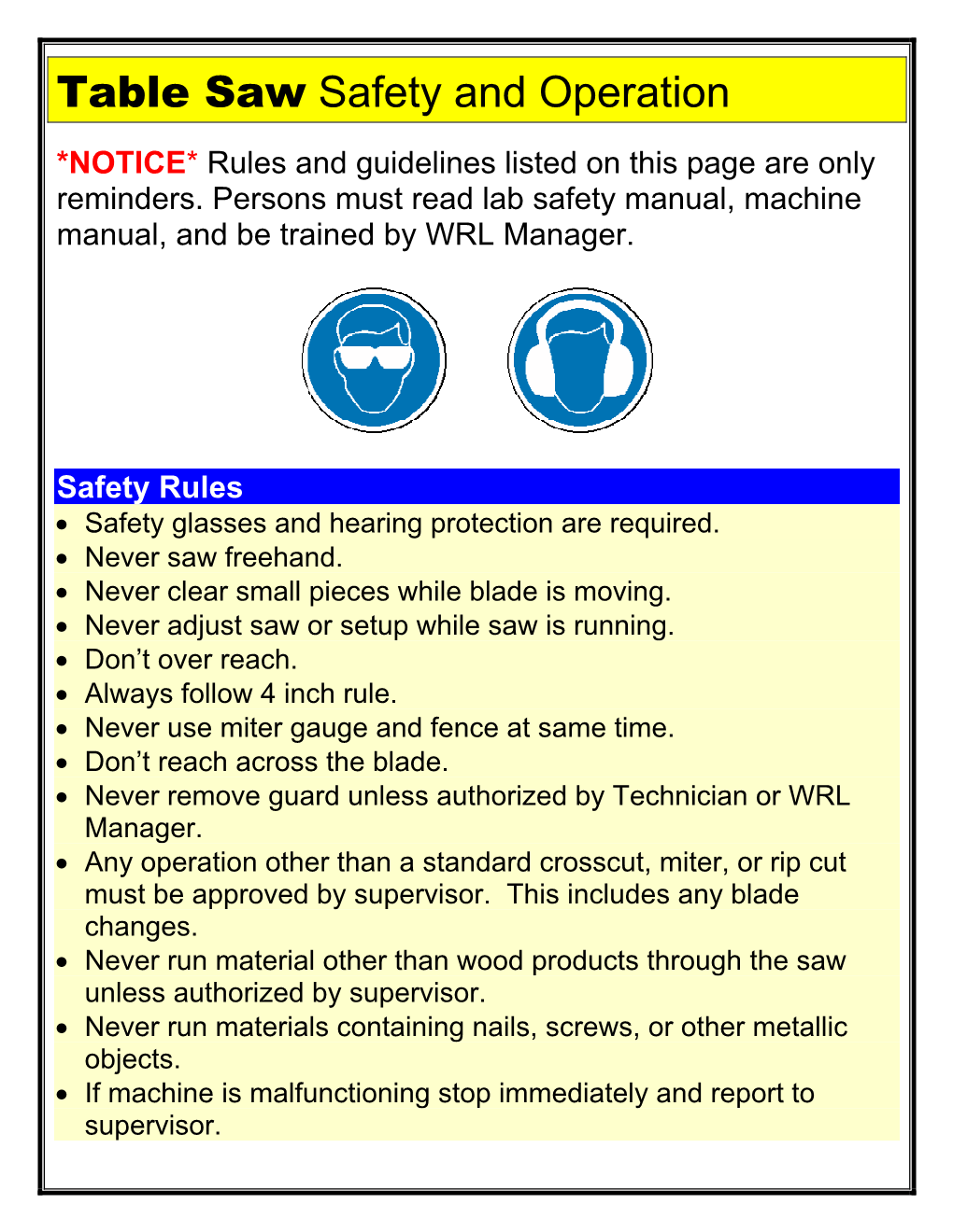 Table Saw Safety and Operation