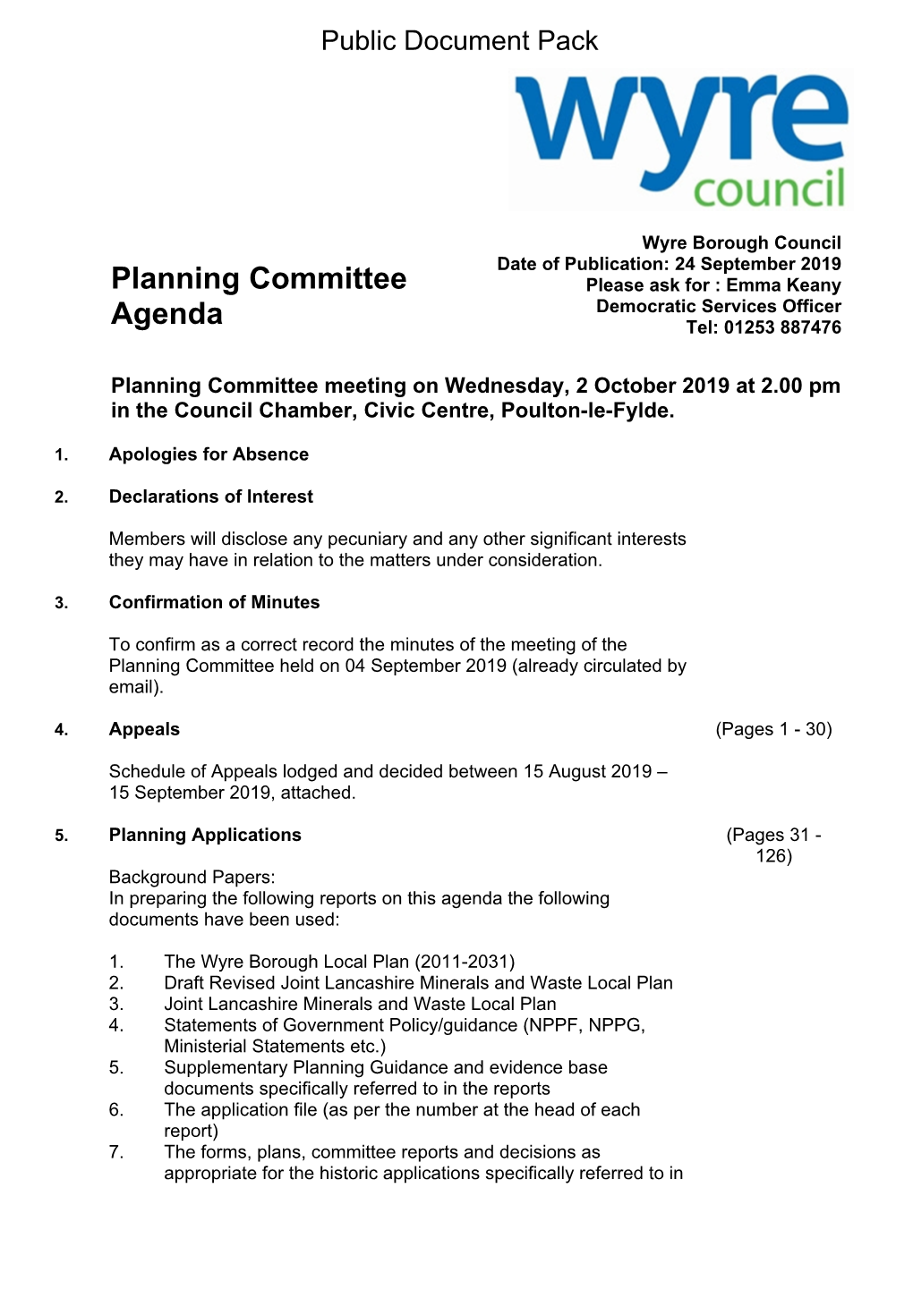 (Public Pack)Agenda Document for Planning Committee, 02/10/2019