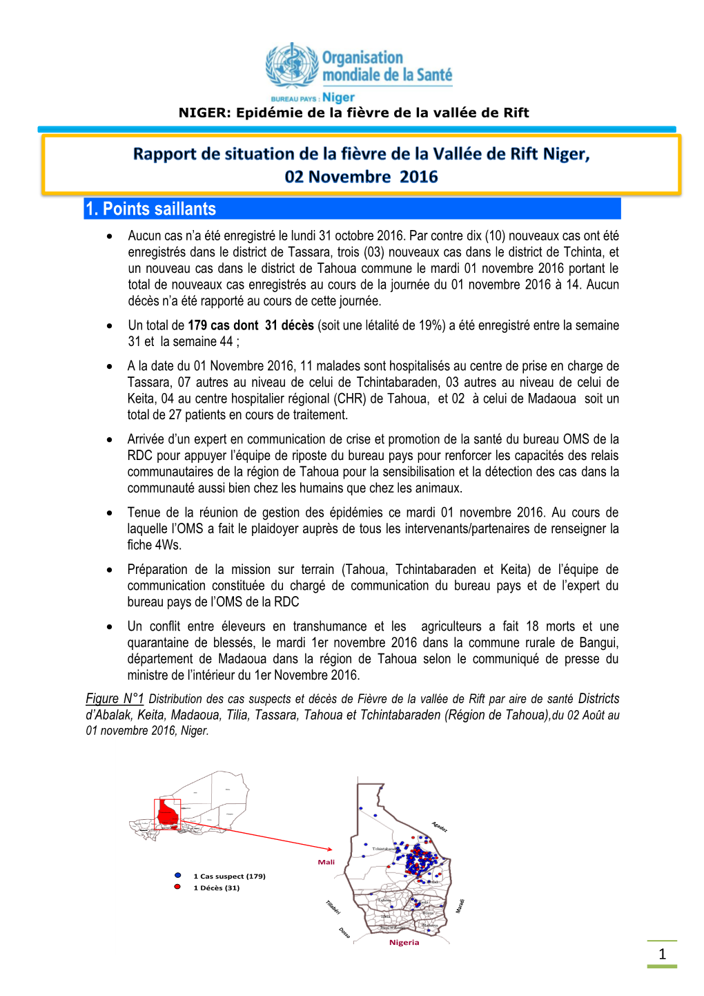 1. Points Saillants  Aucun Cas N’A Été Enregistré Le Lundi 31 Octobre 2016