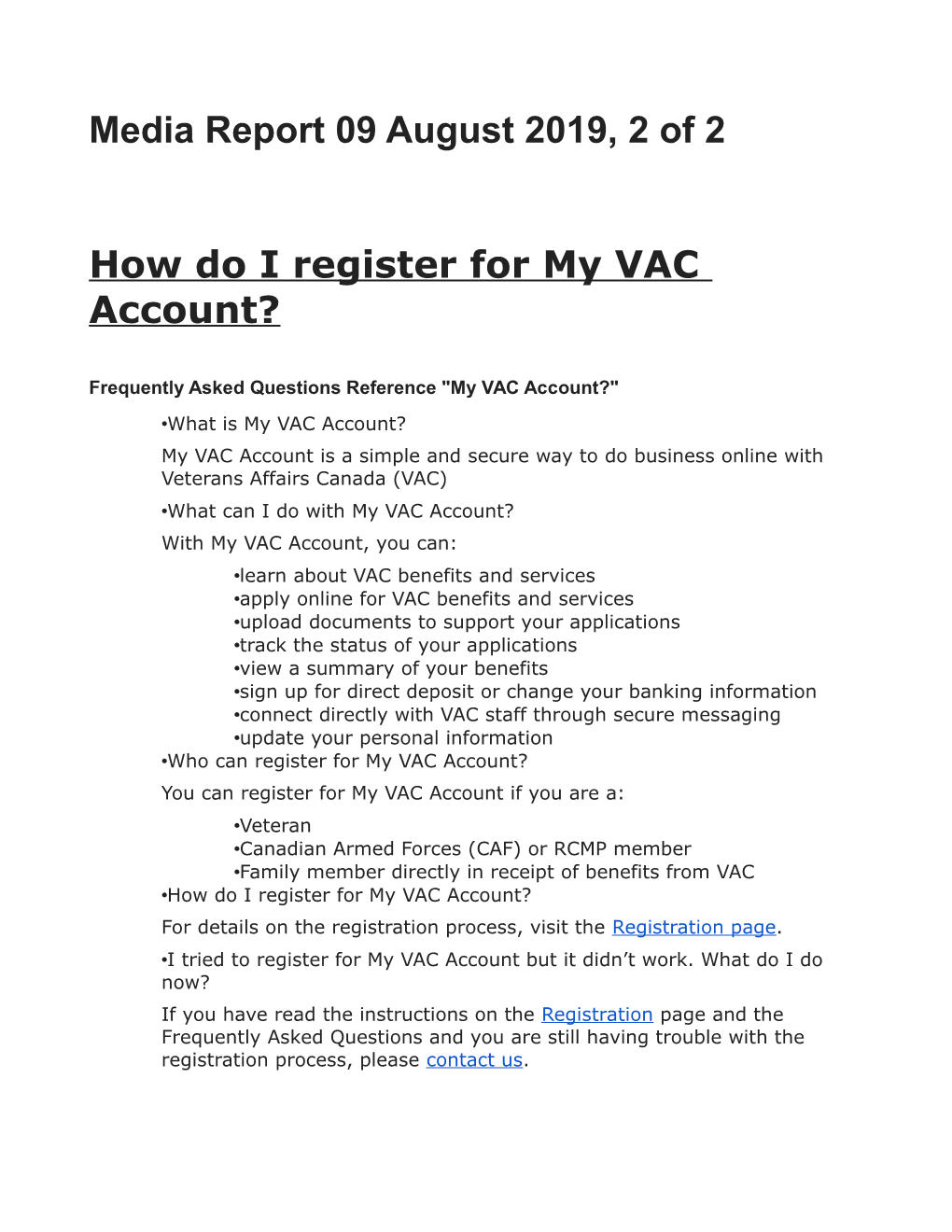 Media Report 09 August 2019, 2 of 2 How Do I Register for My VAC