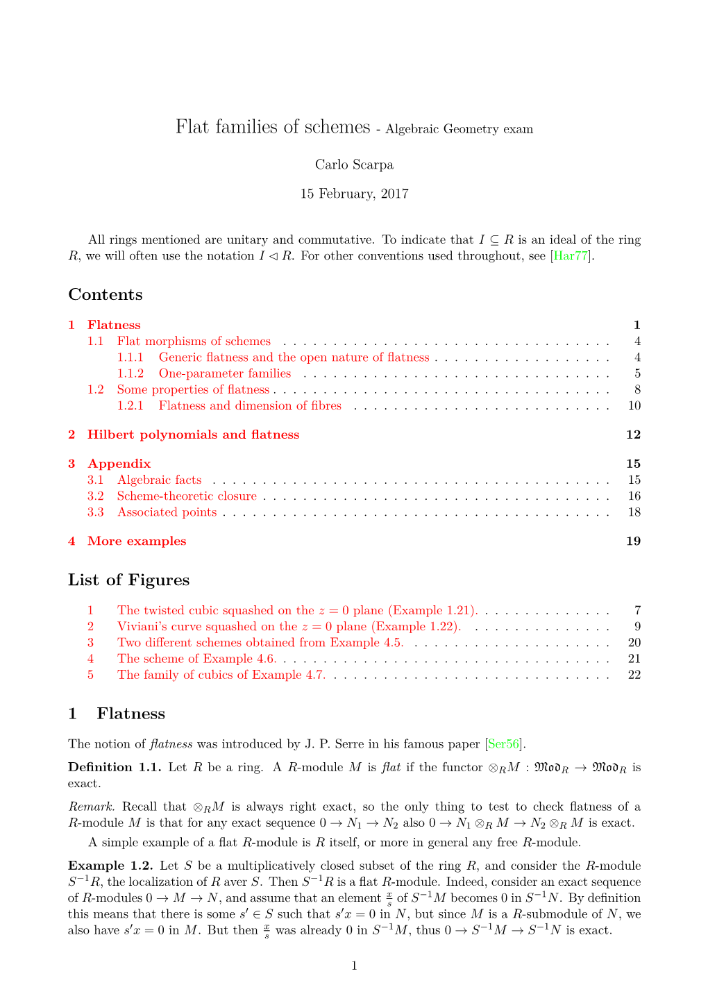 Flat Families of Schemes - Algebraic Geometry Exam