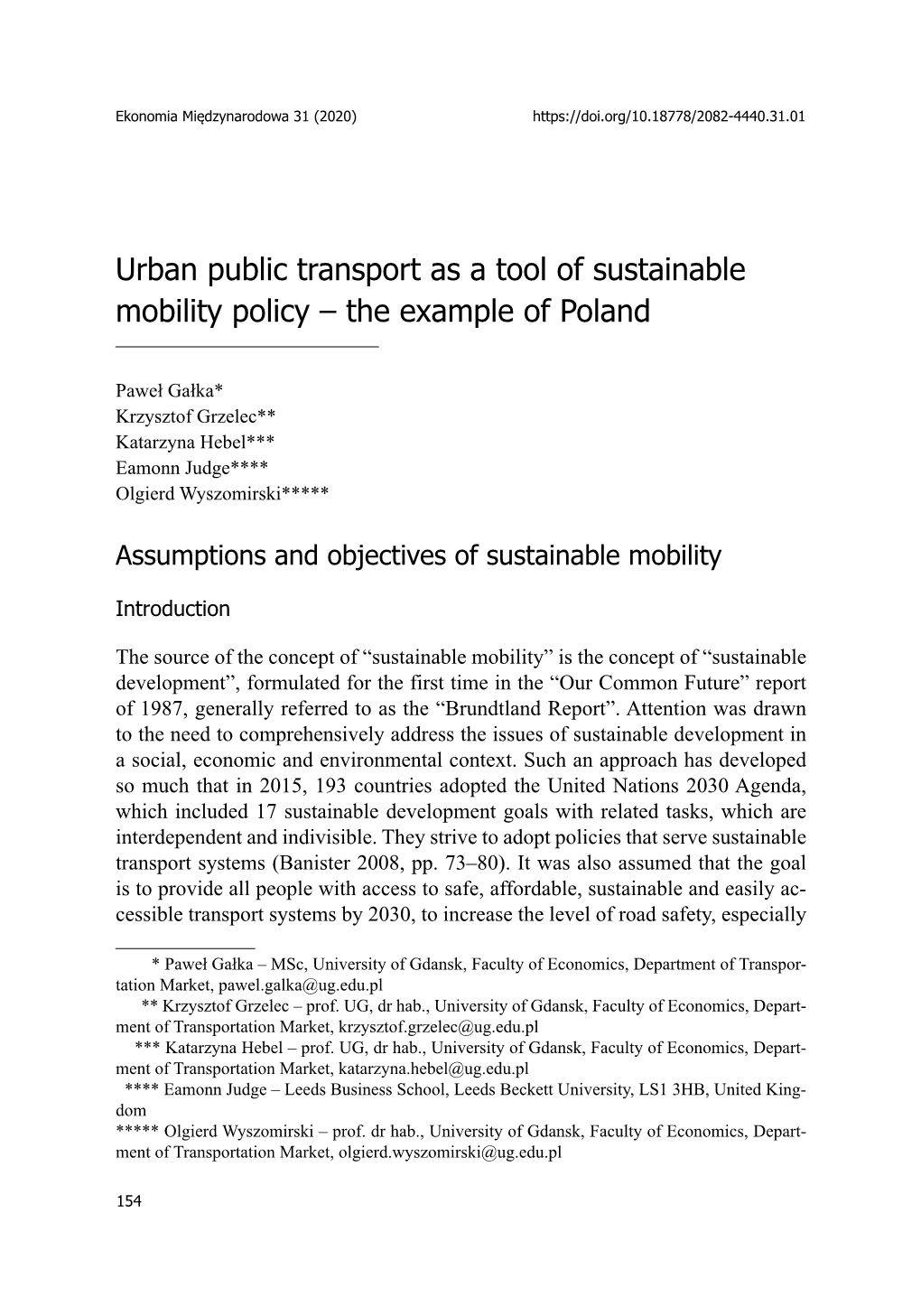 Urban Public Transport As a Tool of Sustainable Mobility Policy – the Example of Poland