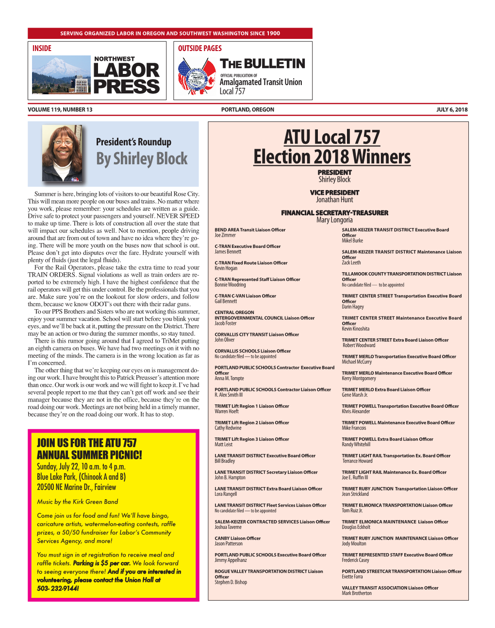 ATU Local 757 Election 2018 Winners