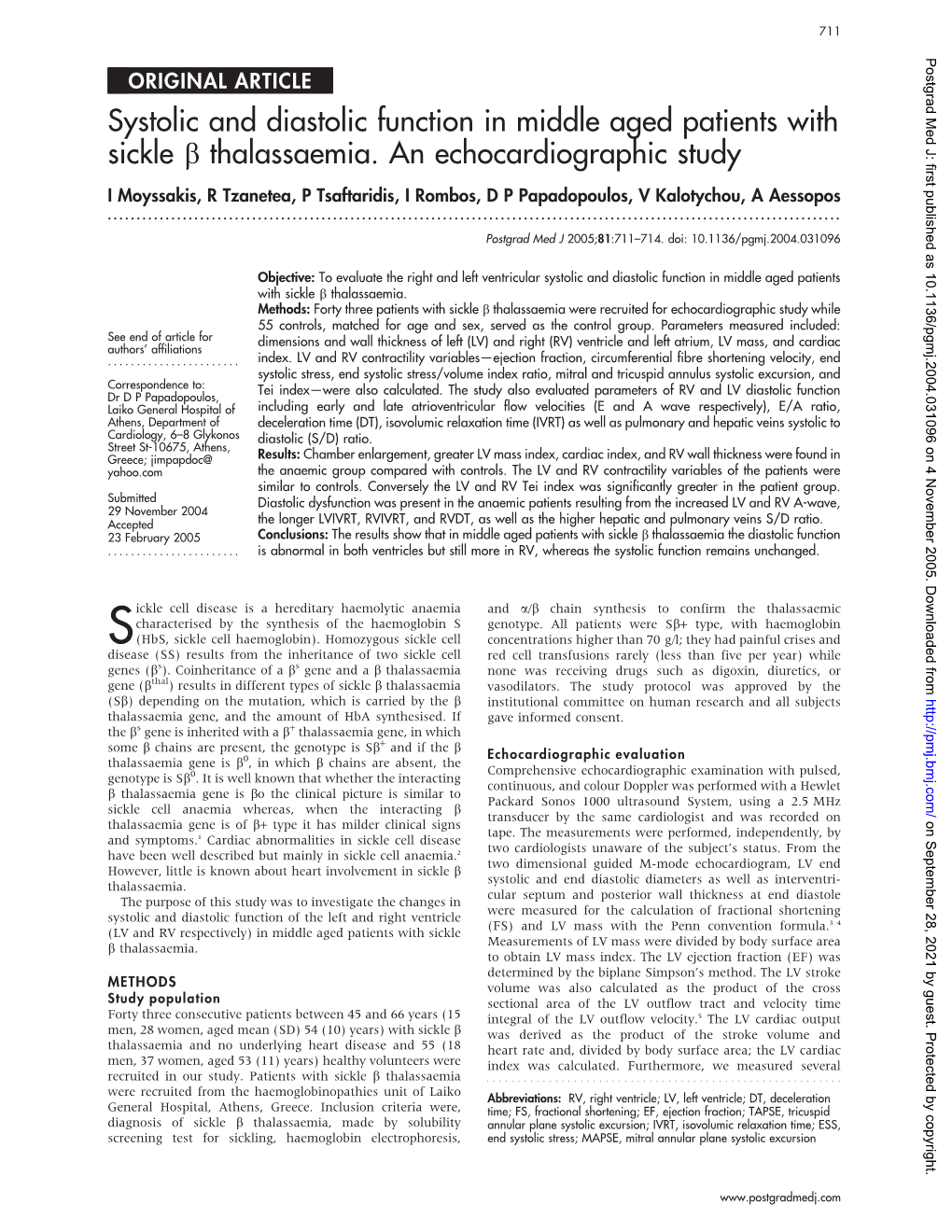 Systolic and Diastolic Function in Middle Aged Patients with Sickle B Thalassaemia