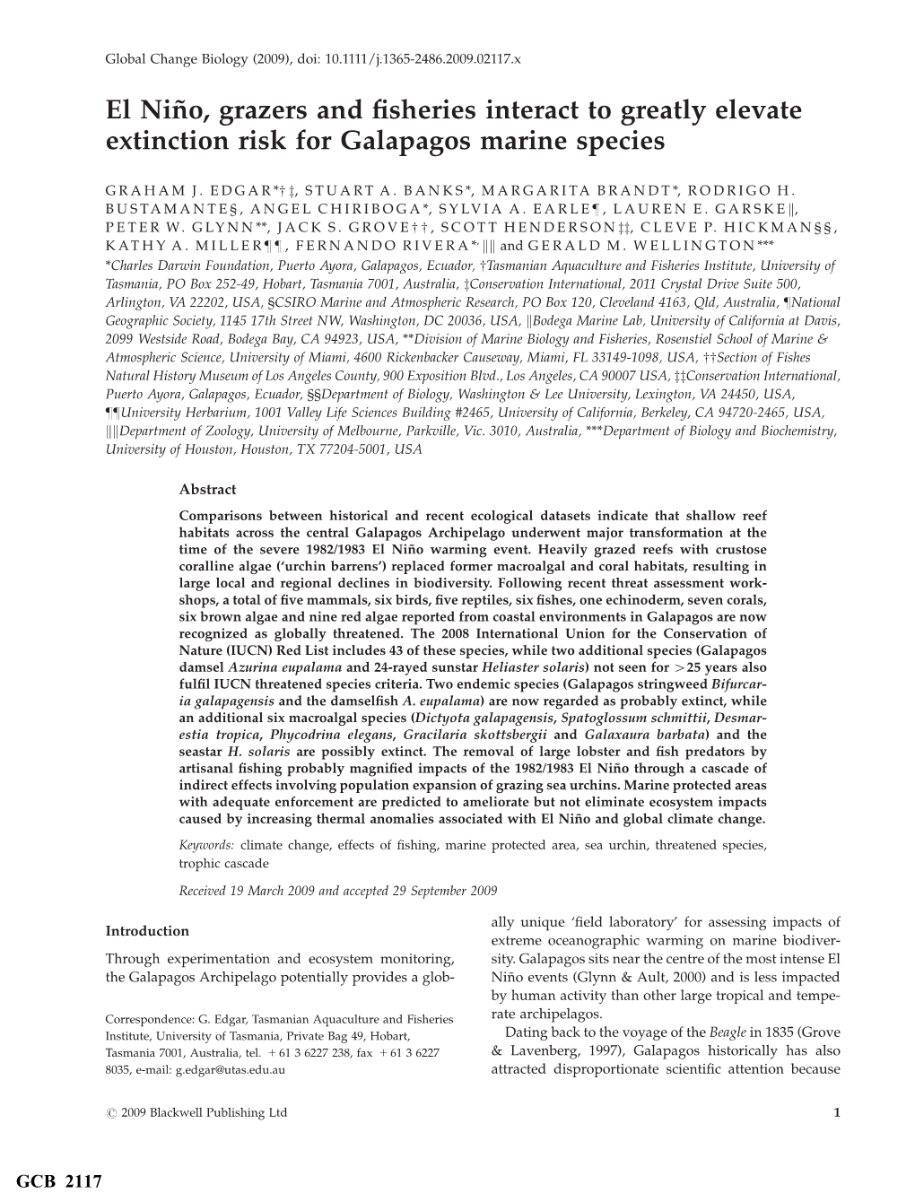 El Nin˜O, Grazers and Fisheries Interact to Greatly Elevate Extinction Risk For