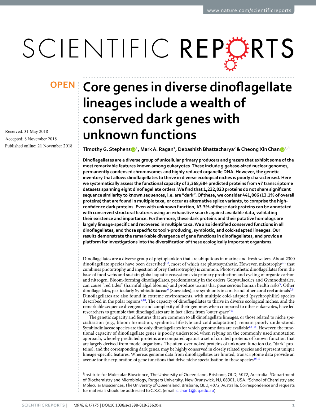 Core Genes in Diverse Dinoflagellate Lineages Include a Wealth Of