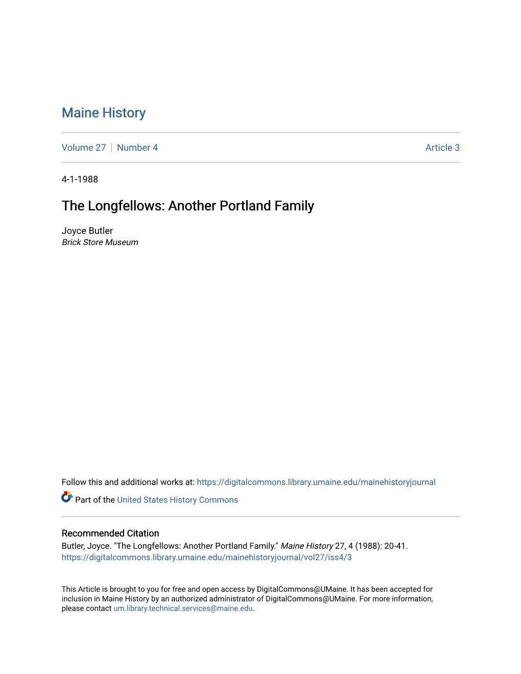 The Longfellows: Another Portland Family