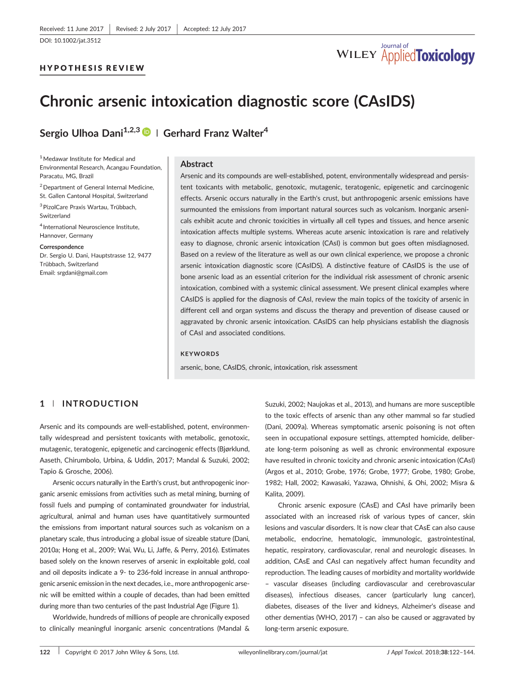 Chronic Arsenic Intoxication Diagnostic Score (Casids)