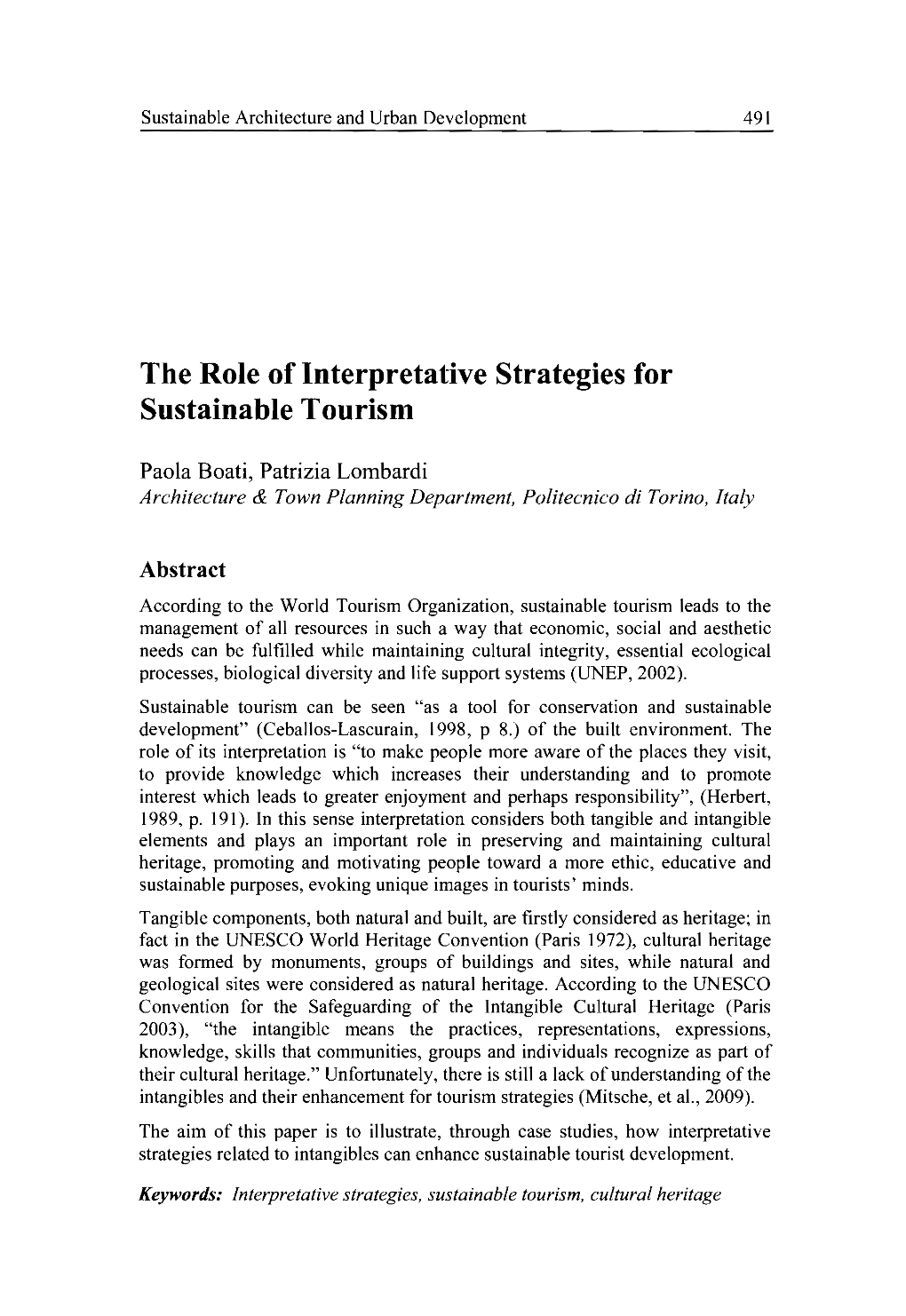 The Role of Interpretative Strategies for Sustainable Tourism