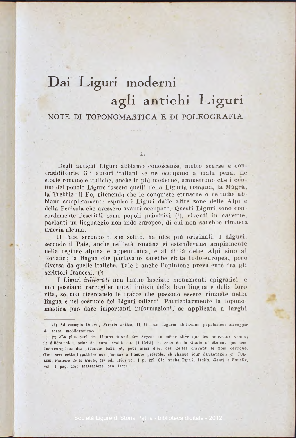 Dai Liguri Moderni Agli Antichi Liguri