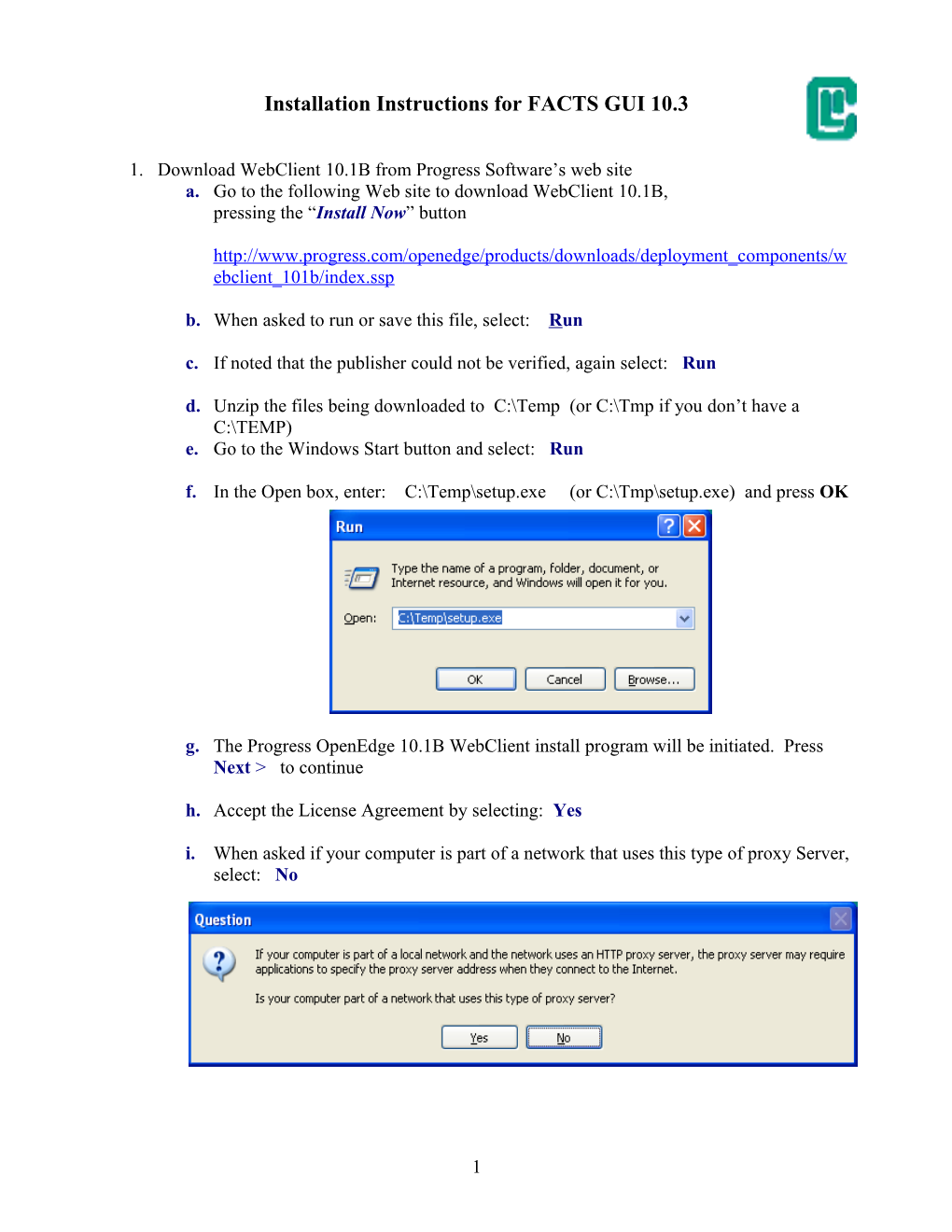 Installation Instructions for FACTS GUI 10