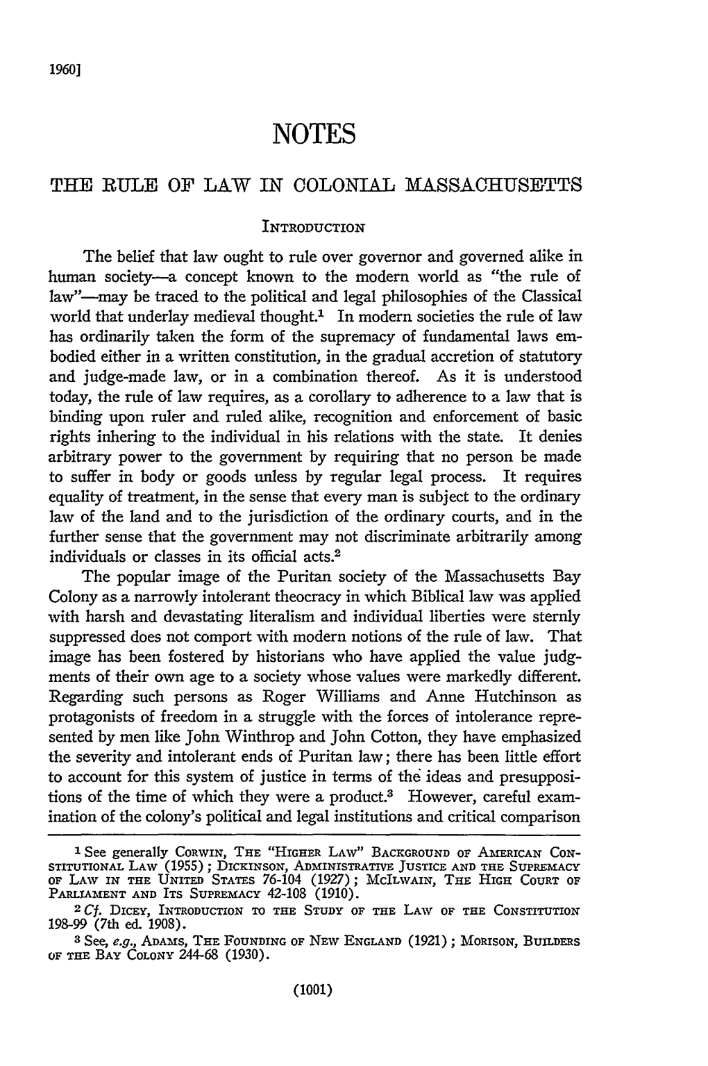 Rule of Law in Colonial Massachusetts 1003
