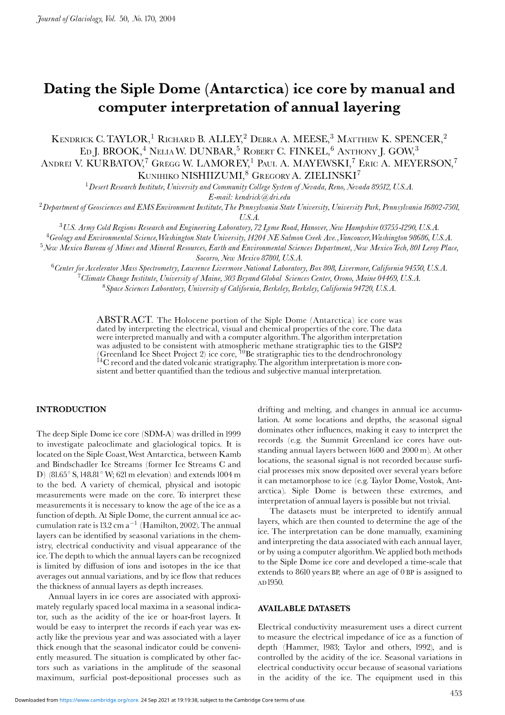 Dating the Siple Dome (Antarctica) Ice Core by Manual and Computer Interpretation of Annual Layering