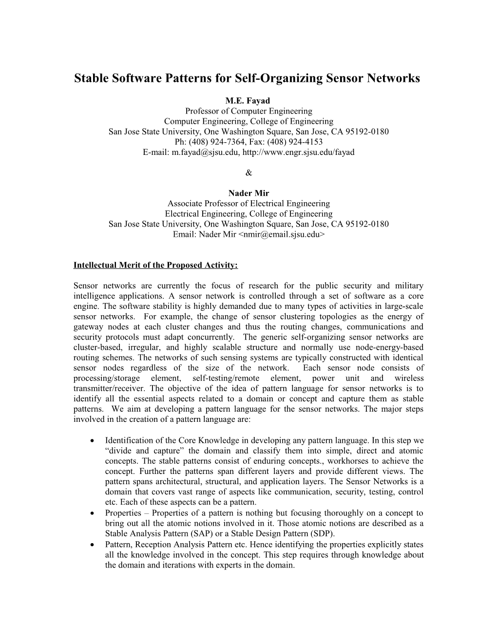 Stable Software Patterns for Self-Organizing Sensor Networks