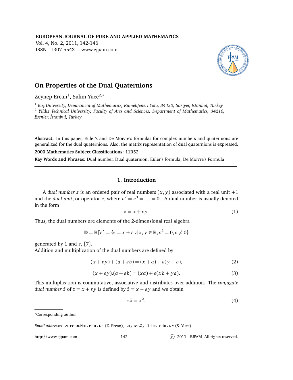 On Properties of the Dual Quaternions