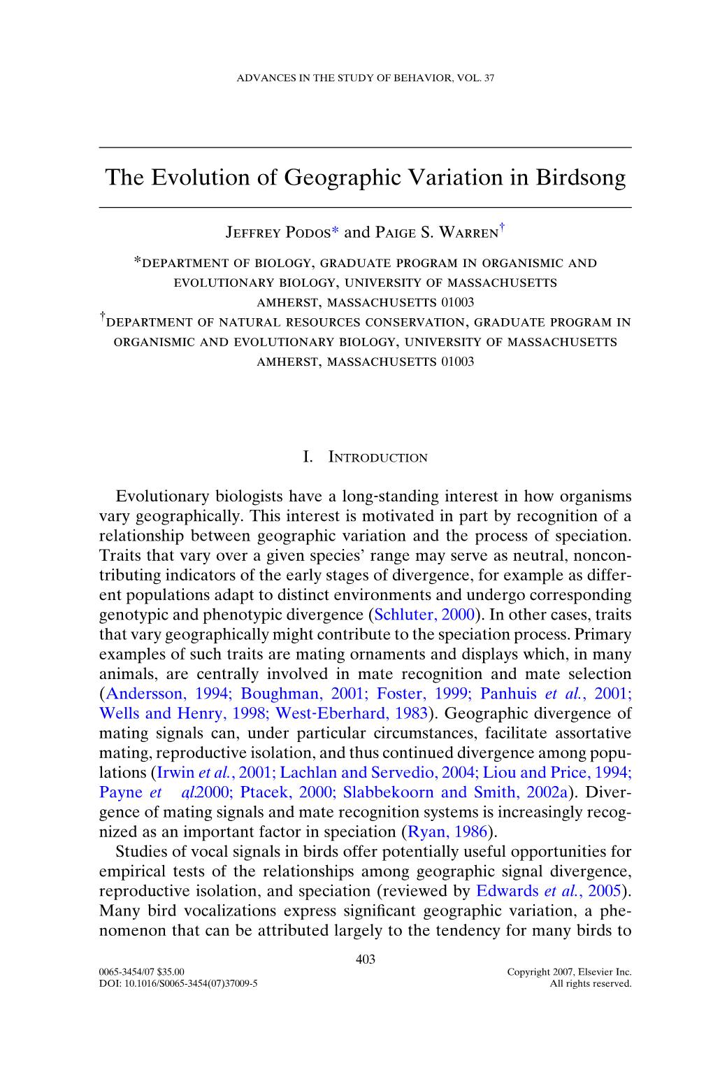 The Evolution of Geographic Variation in Birdsong