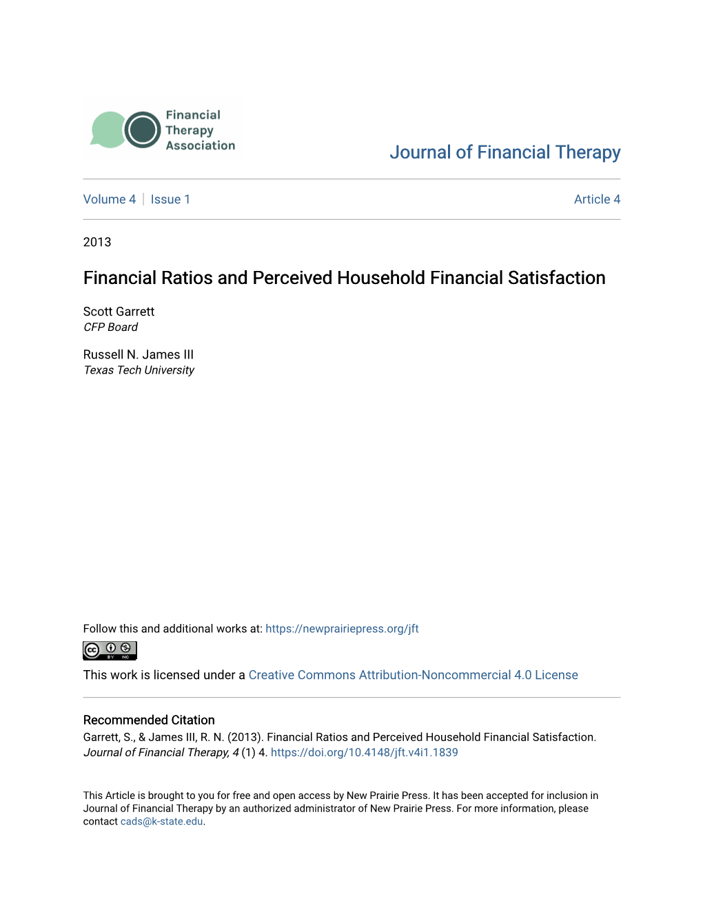 Financial Ratios and Perceived Household Financial Satisfaction