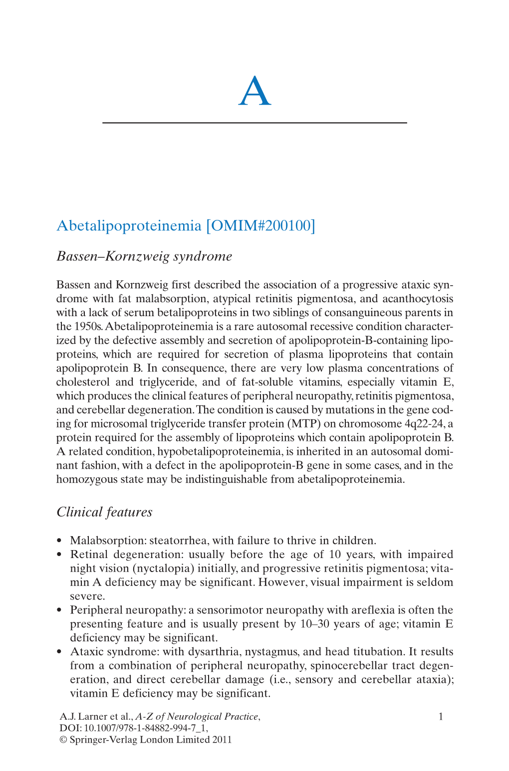 Abetalipoproteinemia [OMIM#200100]