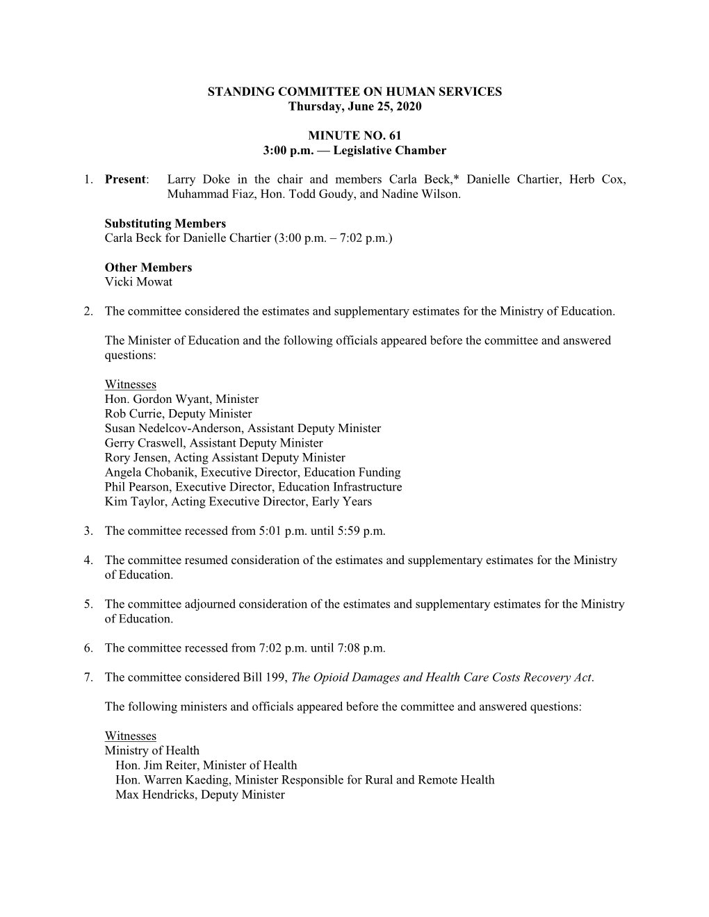 STANDING COMMITTEE on HUMAN SERVICES Thursday, June 25, 2020