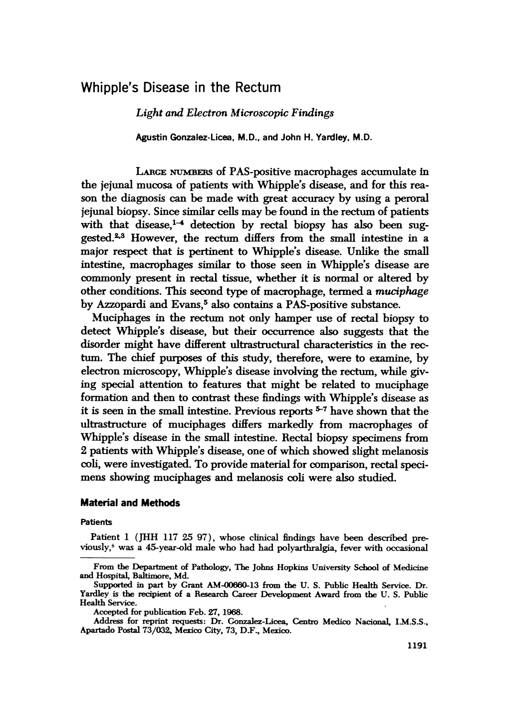 Whipple's Disease in the Rectum Light and Electron Microscopic Findings