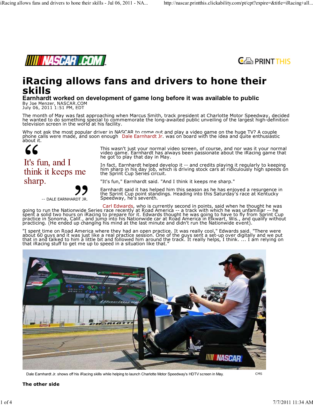 Iracing Allows Fans and Drivers to Hone Their Skills - Jul 06, 2011 - NA