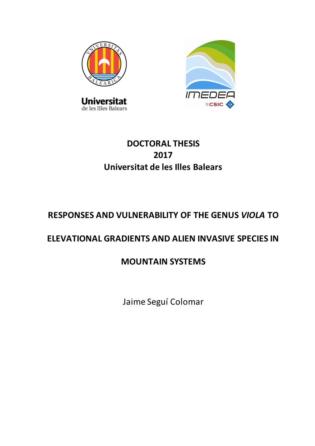 DOCTORAL THESIS 2017 Universitat De Les Illes Balears RESPONSES