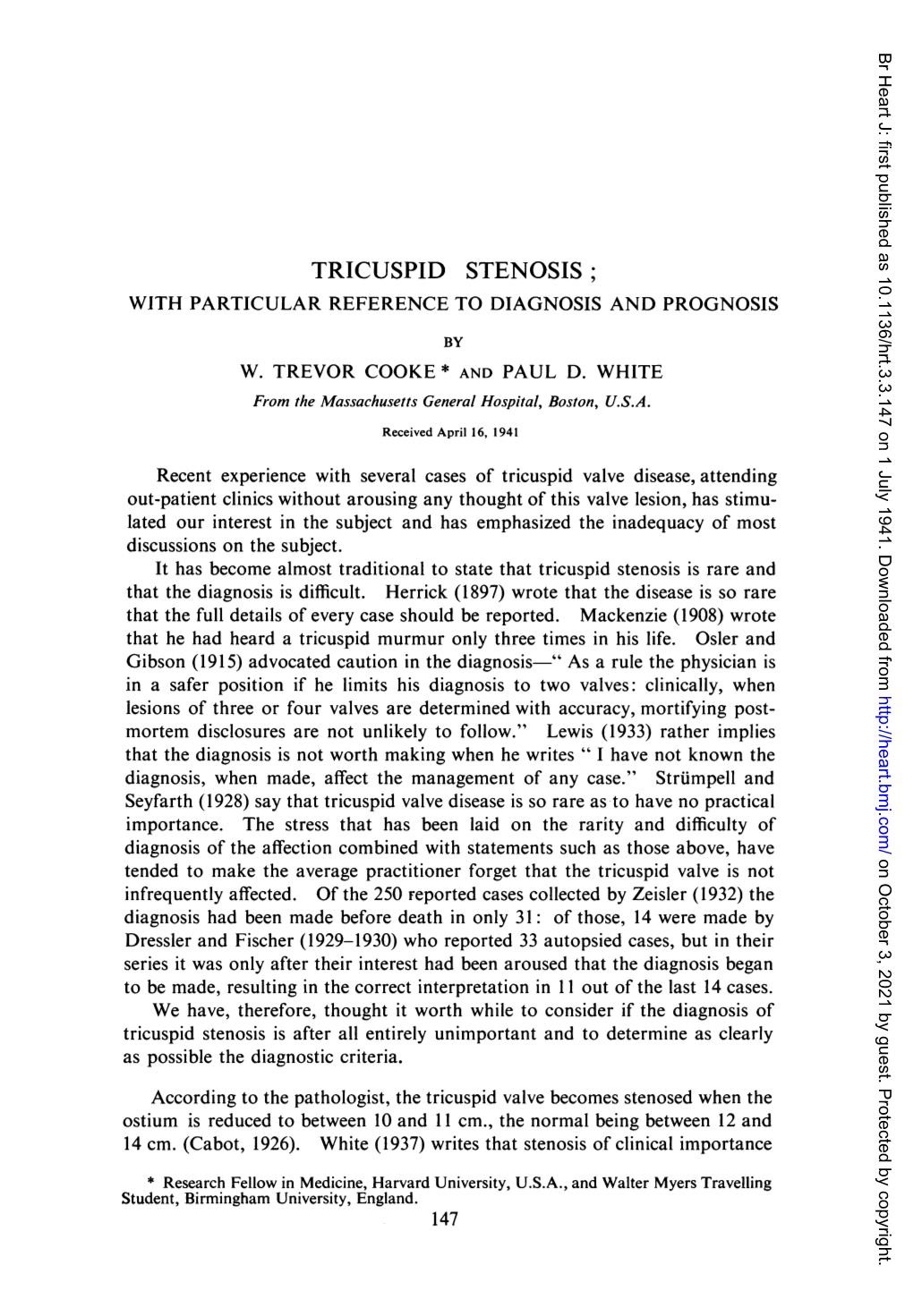 Tricuspid Stenosis; with Particular Reference to Diagnosis and Prognosis