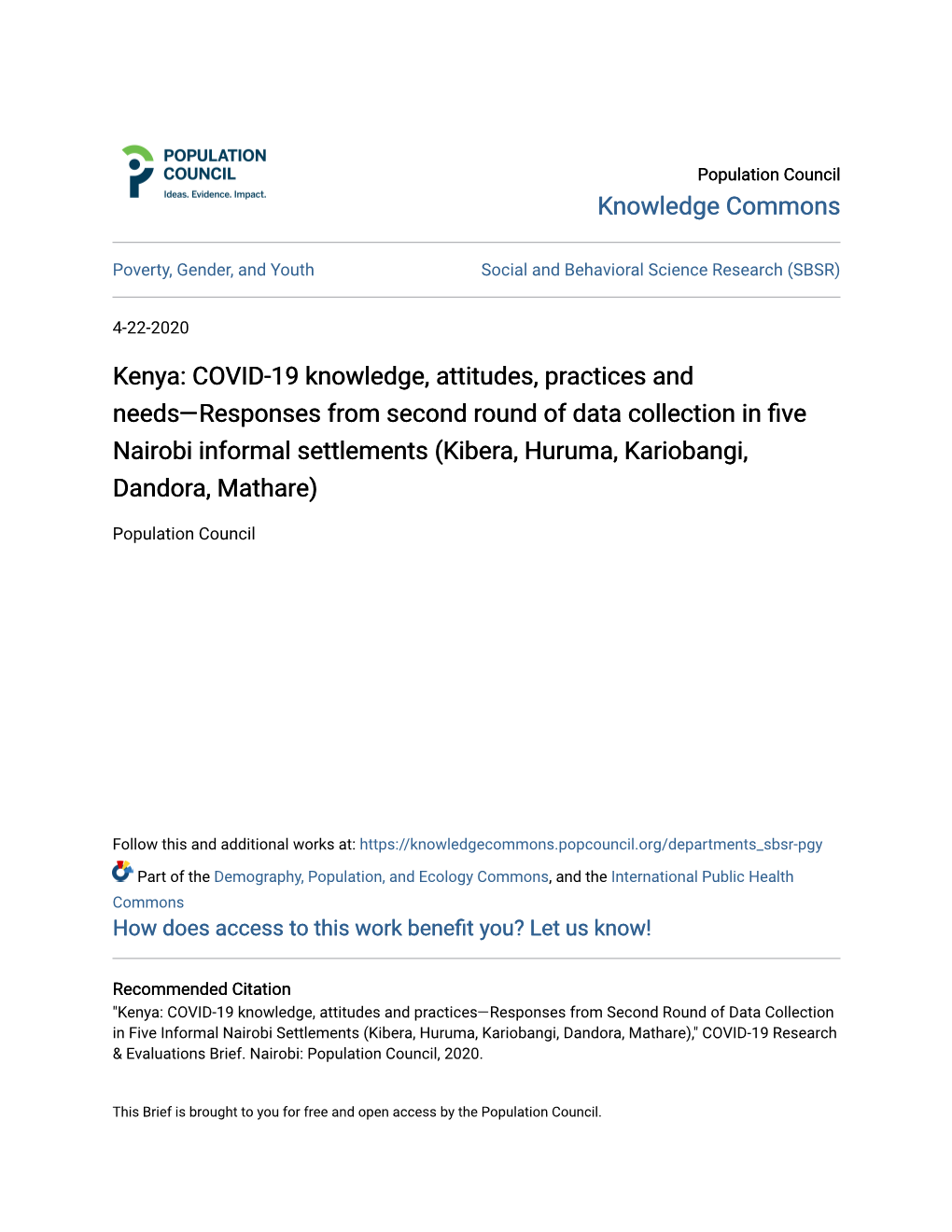 Kenya: COVID-19 Knowledge, Attitudes, Practices and Needs