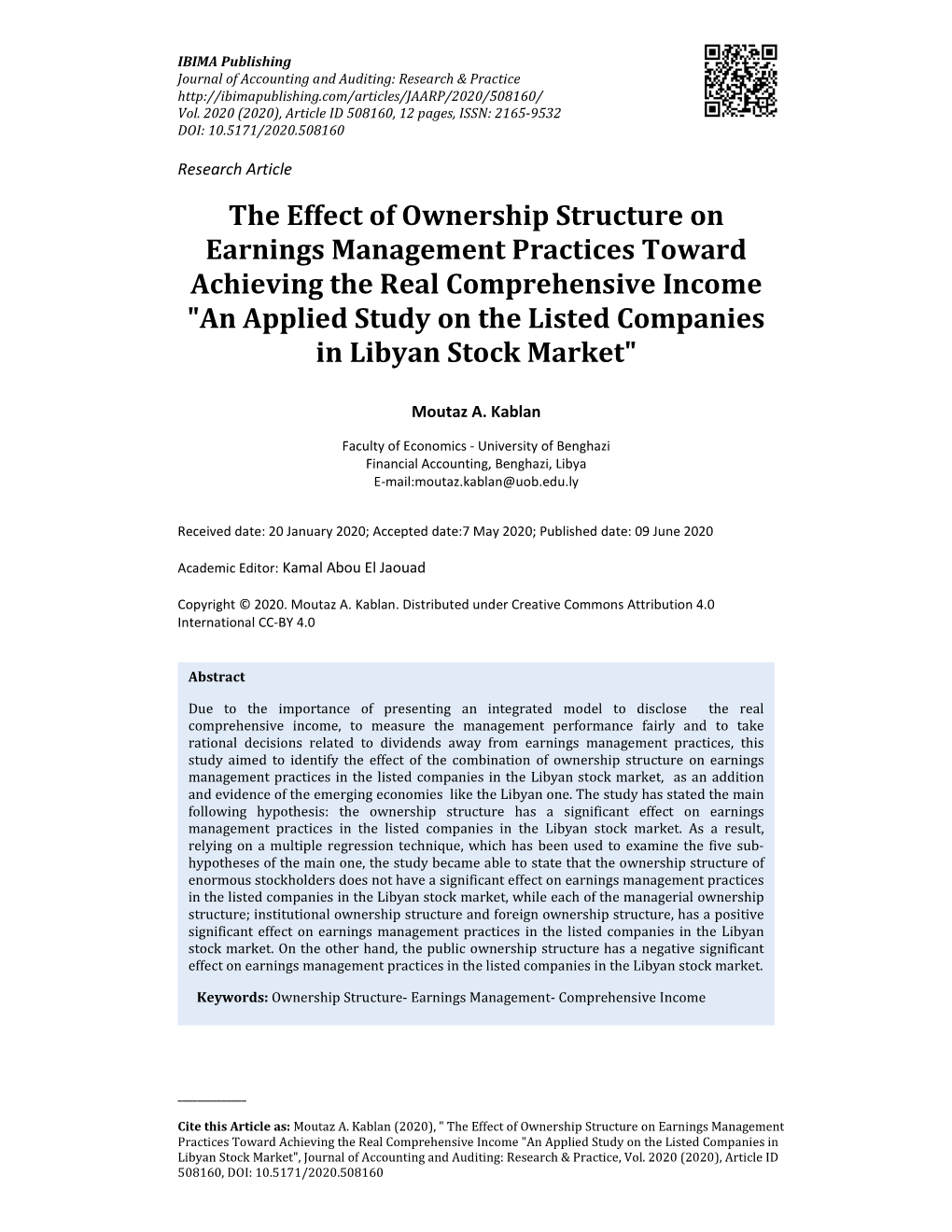 The Effect of Ownership Structure on Earnings