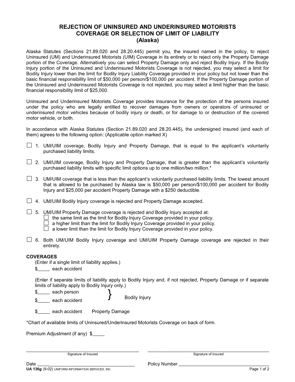 Rejection of Uninsured and Underinsured Motorists