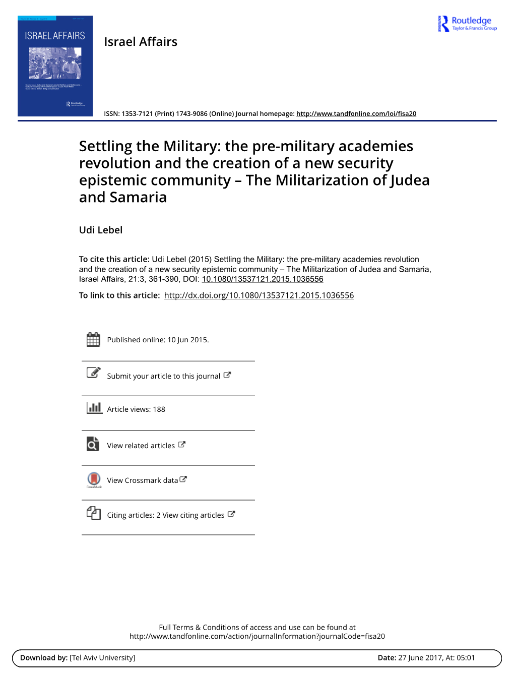 The Pre-Military Academies Revolution and the Creation of a New Security Epistemic Community – the Militarization of Judea and Samaria