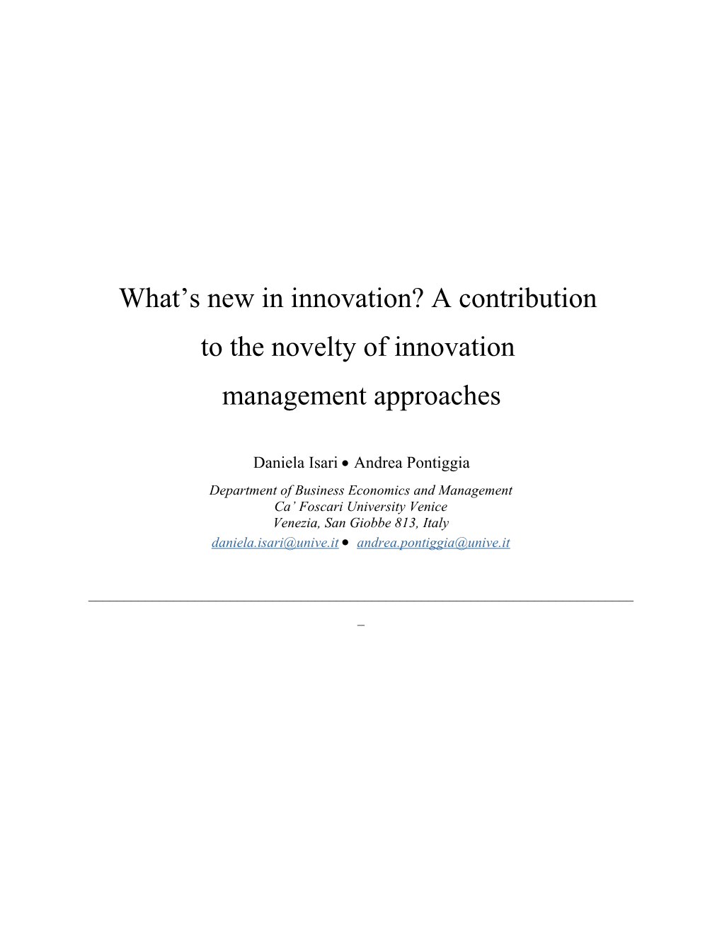 What S New in Innovation? a Contribution