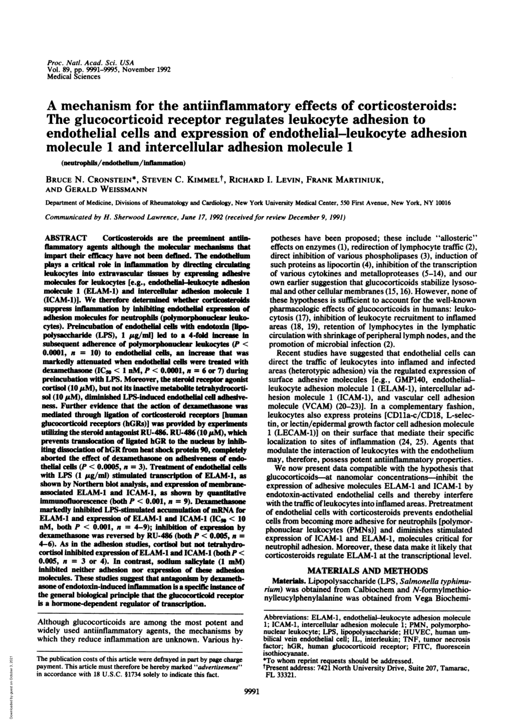 A Mechanism for the Antiinflammatory Effects Ofcorticosteroids