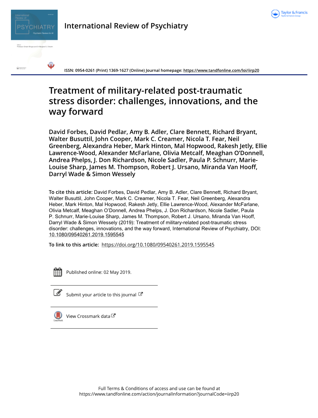 Treatment of Military-Related Post-Traumatic Stress Disorder: Challenges, Innovations, and the Way Forward