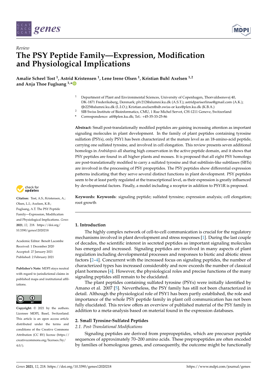 The PSY Peptide Family—Expression, Modification