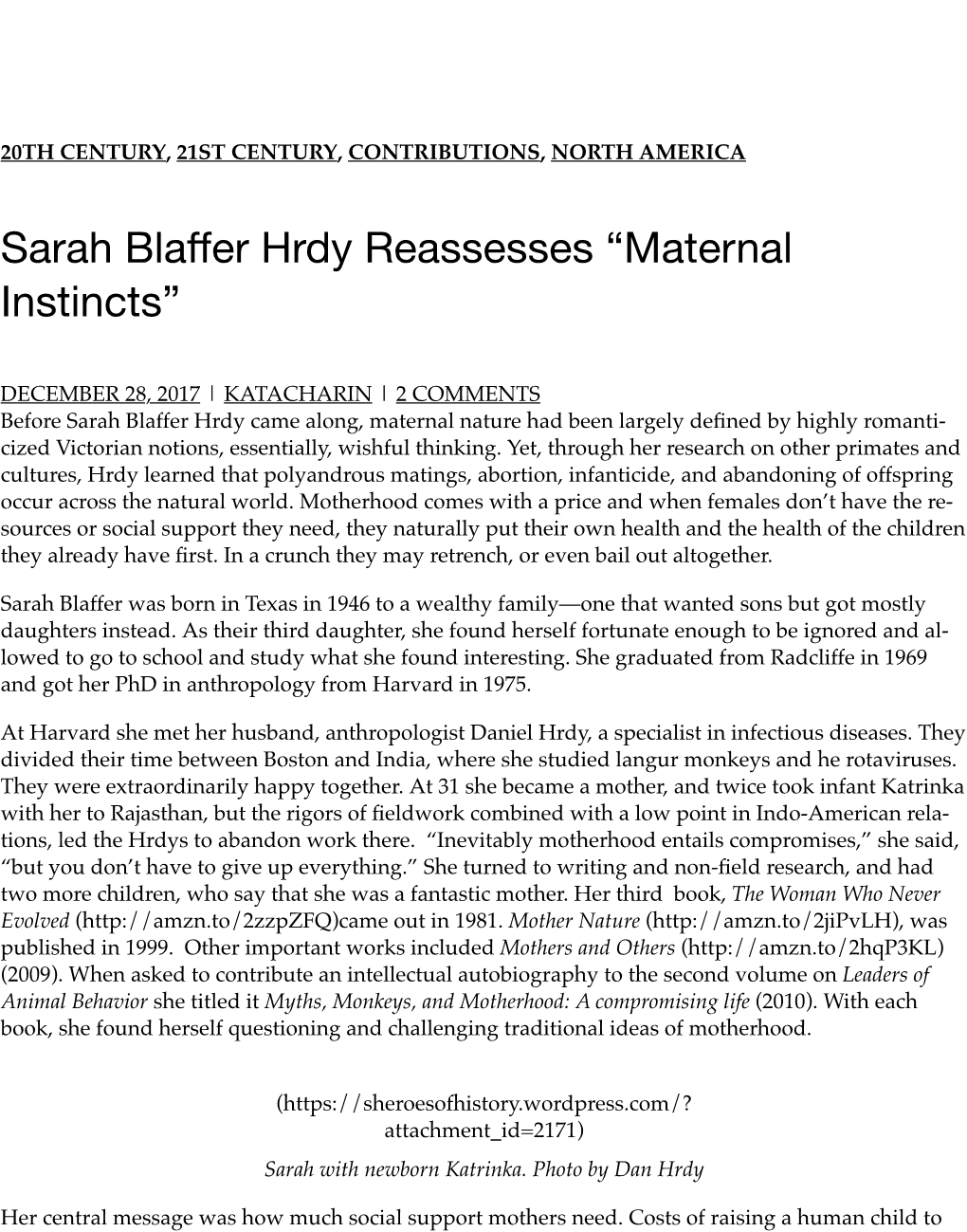 Sarah Blaffer Hrdy Reassesses “Maternal Instincts”