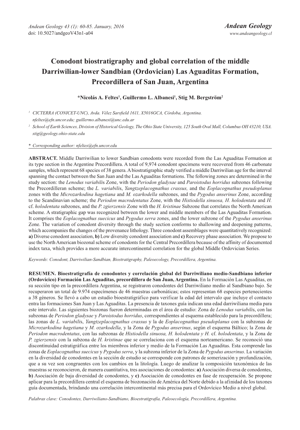 Conodont Biostratigraphy and Global Correlation of the Middle Darriwilian-Lower Sandbian (Ordovician) Las Aguaditas Formation, Precordillera of San Juan, Argentina