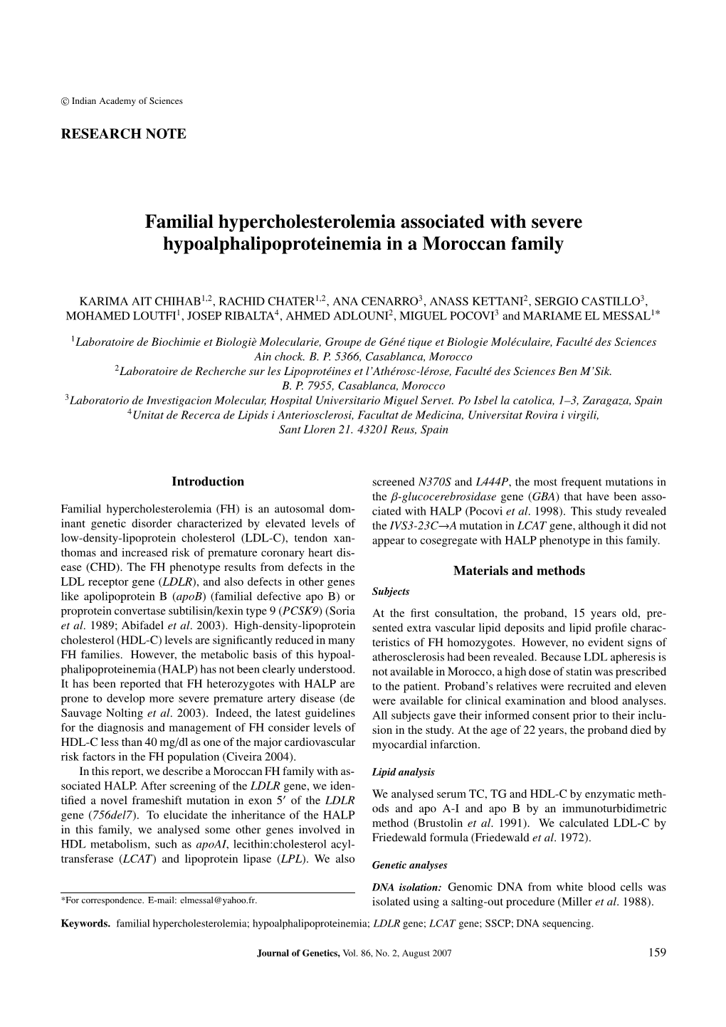 Familial Hypercholesterolemia Associated with Severe Hypoalphalipoproteinemia in a Moroccan Family