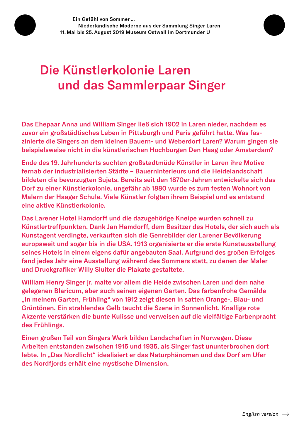 Die Künstlerkolonie Laren Und Das Sammlerpaar Singer