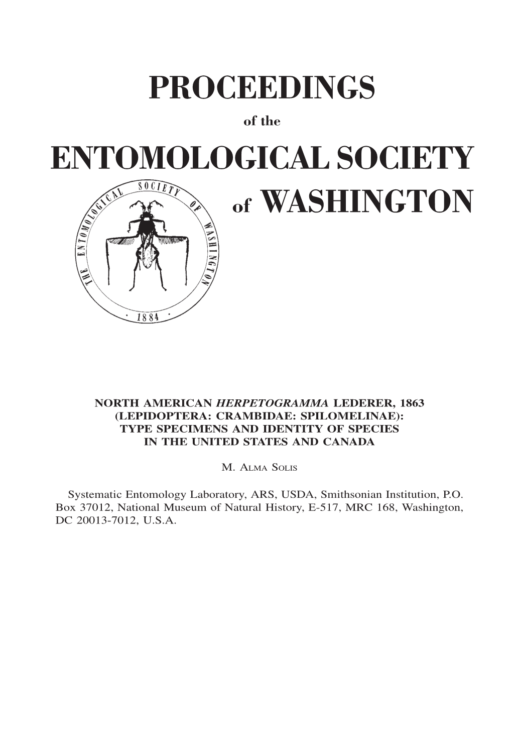 PROCEEDINGS ENTOMOLOGICAL SOCIETY of WASHINGTON