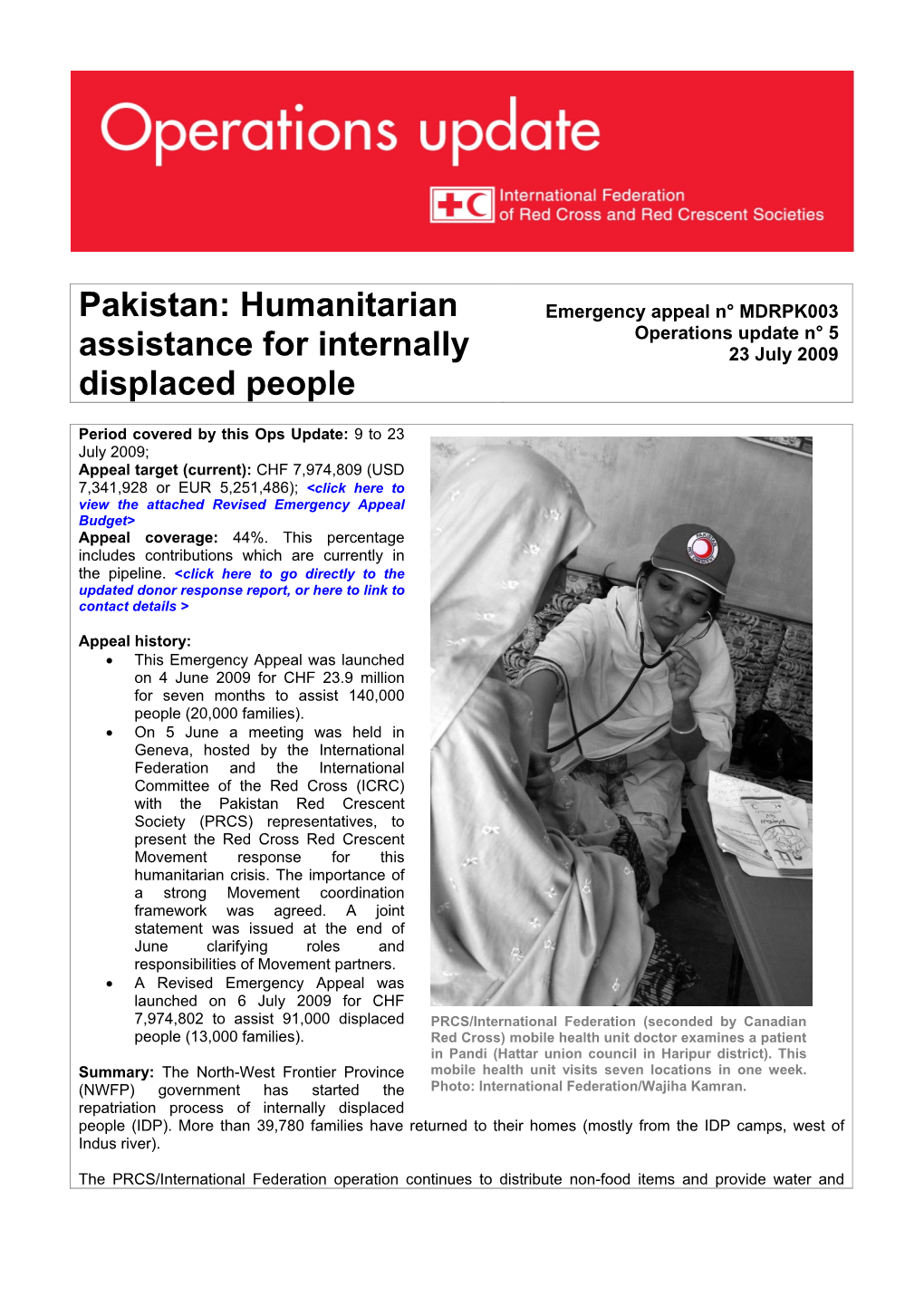 Pakistan: Humanitarian Assistance for Internally Displaced People